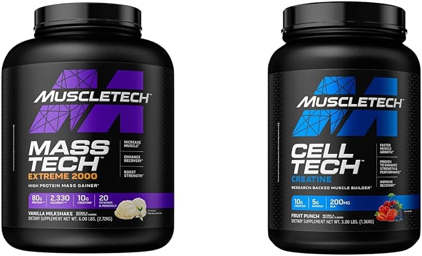 マッスルテック質量ゲインナー マステック エクストリーム 2000, 筋肉ビルダー 乳液プロテインパウダー & クレアチン Monohydrate パウダー セルテック クレアチン ポストワークアウト 回復 ドリンク 筋肉ビルダー