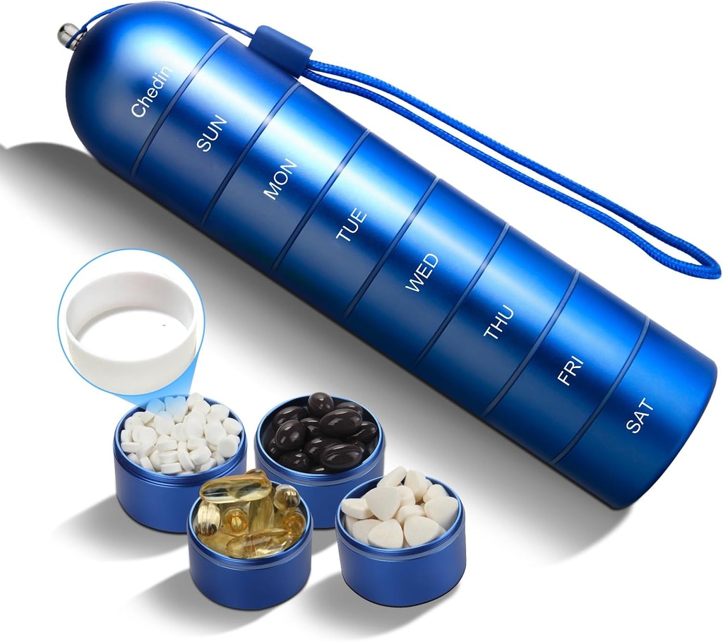 週刊ピルオーガナイザー、7日余分大容量の丸薬箱の箱、丸薬のホールディングの補足、ビタミン、魚油および薬(青)のための丸薬のホールディングの容器、防水および大きいコンパートメント