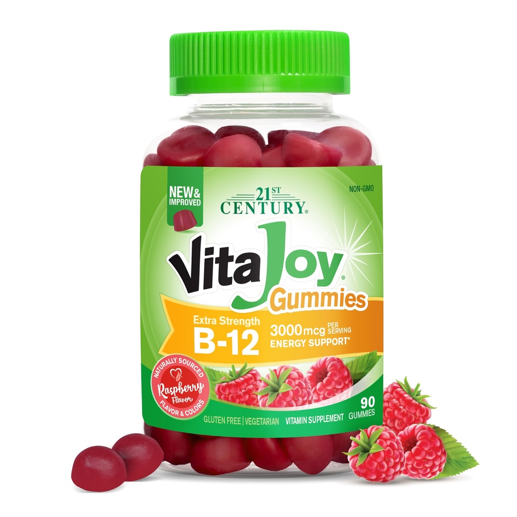 21st Century VitaJoy Extra Strength B-12 3000 mcg Gummies, ラズベリー, 90 カウント