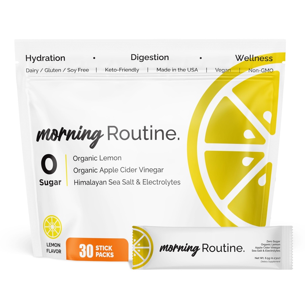 ROUTINE モーニングデイリーハイドレーション | アップルサイダーワインガー、レモン、シーソルトの電解質パウダーパケット | Keto & Paleo-Friendly 電解液ドリンクミックス(30パック)