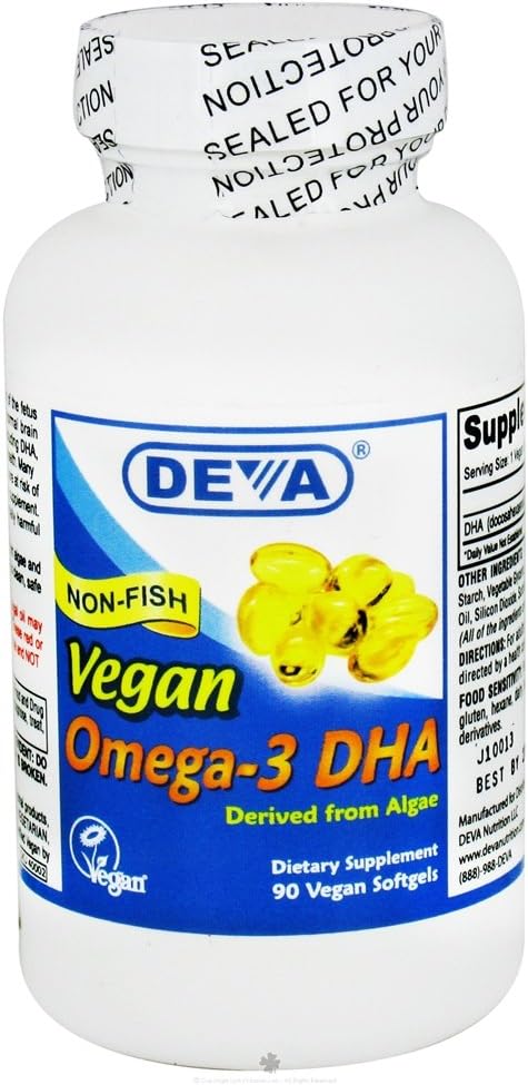 Devaビーガンオメガ-3 DHA 200mg、藻類、非魚介類、遅延解放、90カプセル、1パック