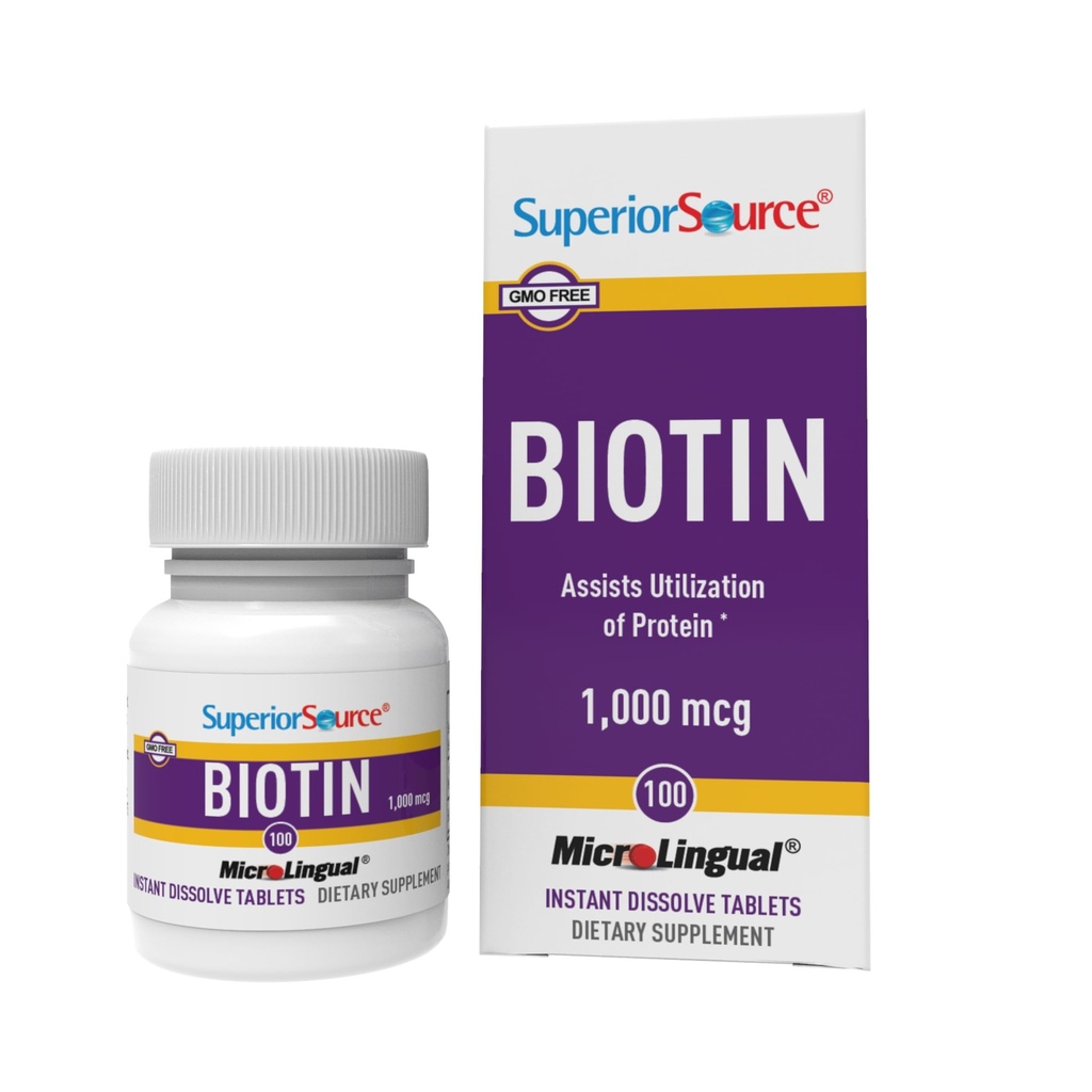 優秀な源のBiotin 1000のmcg。舌の速い分解のMicroLingualのタブレット、100の計算、サポート健康な毛、皮および釘の成長の助けサポート エネルギー代謝、非GMO