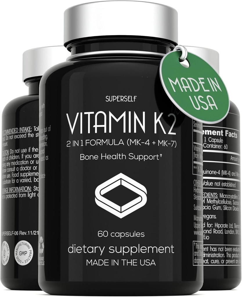 ビタミンK2カプセル100 mcg - ビタミンKコンプレックスMK-7&MK-4-60カプセル - VIT K2 1フォーミュラ高強度サプリメントMK7 MK4 - 米国製 - ビーガン&非GMO