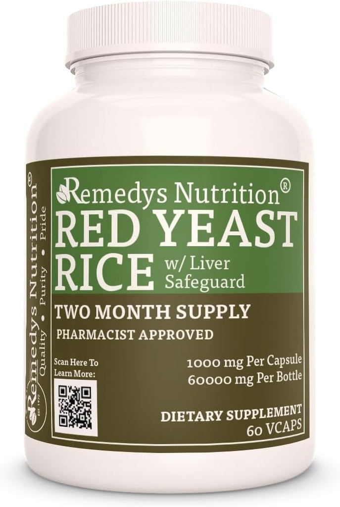 Remedy's Nutrition Red Yeast Rice with Liver Safeguard(Herbal Proprietary Blend)|1,000mg、60ビーガンカプセルハーブ栄養補助食品