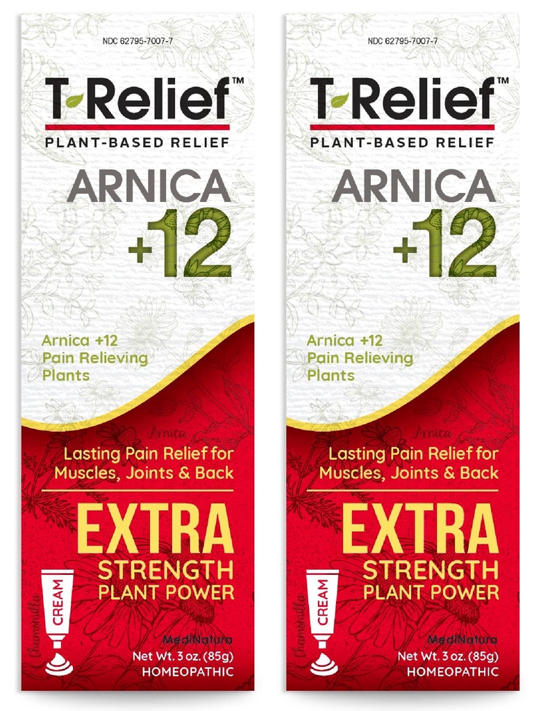 MediNatura T-Relief 余分な強さのクリームのアルニカ +12 背部痛みの接合箇所の痛み及び剛さ、女性及び人のための全ボディ速い代理の救助- 3 つの oz (2 パック)のための自然な緩和の活動