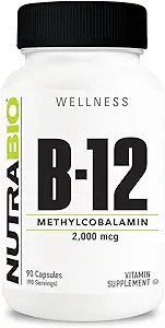 NutraBio Methyl B-12 Vitamin Supplement, 2000mcg – Promotes Cellular Health and Wellness, 90 Vegetable Capsules
