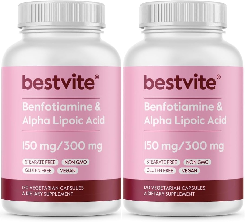 Benfotiamine 150mg/アルファリポ酸300mg (240のベジタリアンのカプセル) (120x2) - Stearates無し - 完全菜食主義者のグルテンフリー-非GMO