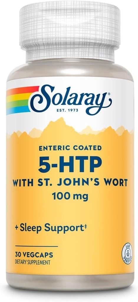 SOLARAY 5-HTP Plus St John's Wort - 30 Enteric-Coated Capsules - 100mg - 30サービング
