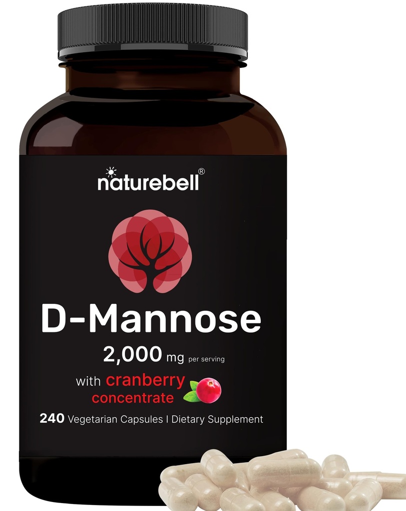 NatureBell D-Mannose 500mgカプセル(給餌ごとに2,000mg) | 240 Veggieカプセル+クランベリーコンセントレート40mg - 尿路の健康薬 - ウルトラUTI女性と男性のためのサポート