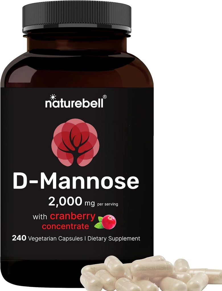 NatureBell D-Mannose 500mgカプセル(給餌ごとに2,000mg) | 240 Veggieカプセル+クランベリーコンセントレート40mg - 尿路の健康薬 - ウルトラUTI女性と男性のためのサポート