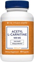 The Vitamin Shoppe Acetyl-L-Carnitine 500mg – Supports Healthy Brain & Memory Function, Promotes Energy Production – Carnipure™ Offers Purest Form of L-Carnitine (60 Capsules)