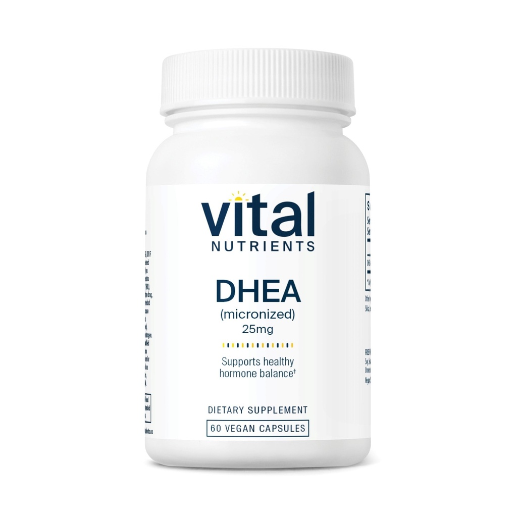 ヴィタル栄養素 DHEA 25mg | ヴィーガンマイクロナイズドDHEAサプリメント for Women & Men | サポート ホルモンバランス | ヘルシーな砂糖・ミネラルの代謝 | グルテン、酪農場、大豆フリー | 60カプセル