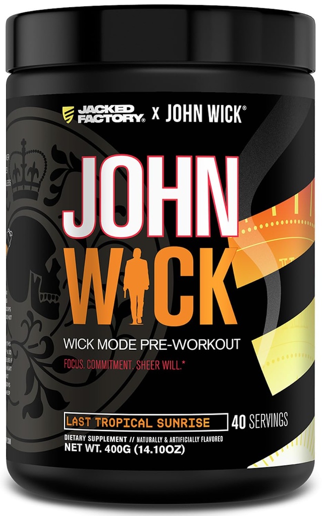 ジャック工場X John Wick - ウィックモードプレワークアウトパウダー - インテンスエネルギー、バトルレディフォーカス、非ストップ可能なコミットメント、およびシェイプ - 40サービング、最後の熱帯の日の出