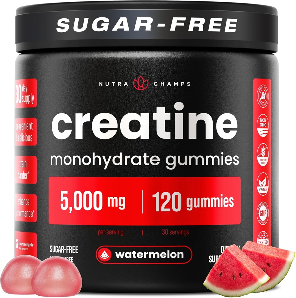 NutraChamps 120 男性と女性のためのクレアチングミー - 5g砂糖無料Chewableクレアチンモノハイドグアミー - プロテイン合成、筋肉の回復とワークアウト性能をサポート