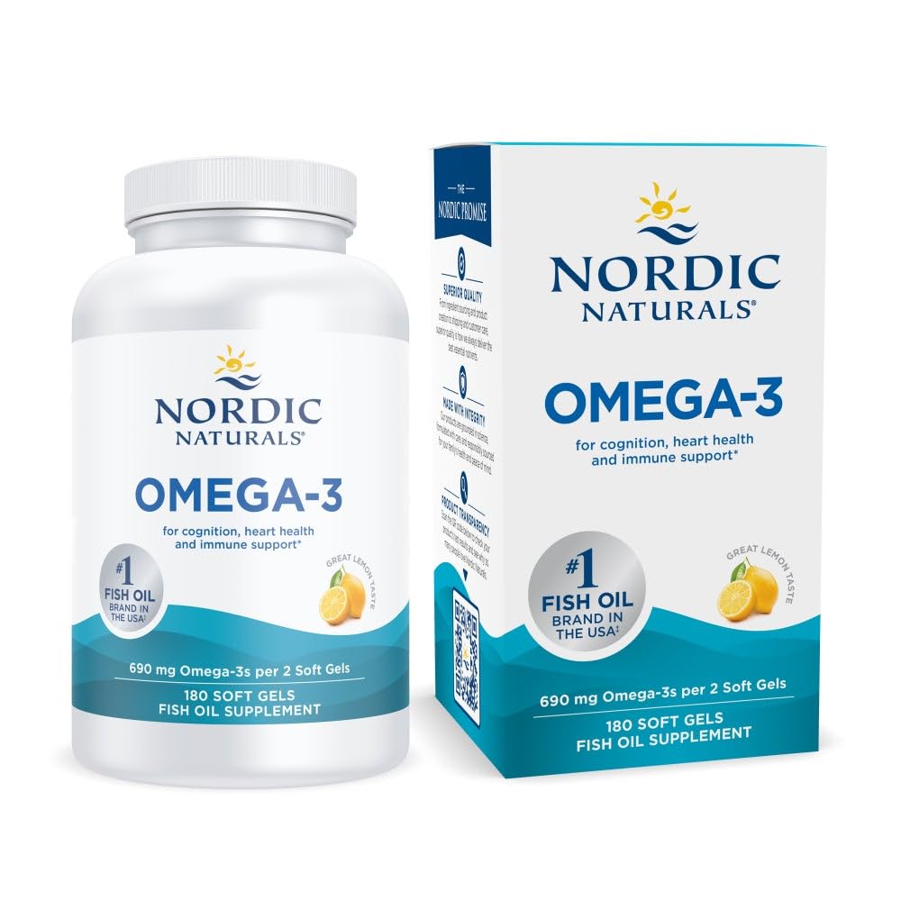 ノルディックナチュラルズオメガ-3、レモンフレーバー - 180 ソフトジェル - 690 mg Omega-3 - フィッシュオイル - EPA&DHA - 免疫サポート、脳と心の健康、最適なウェルネス - 非GMO - 90 サービング