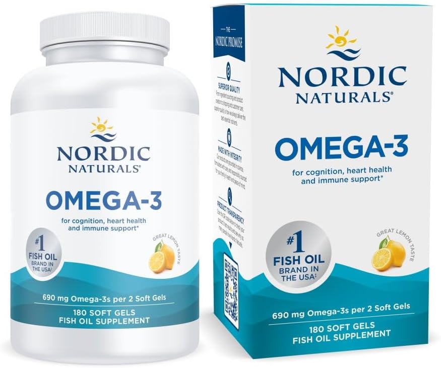 ノルディックナチュラルズオメガ-3、レモンフレーバー - 180 ソフトジェル - 690 mg Omega-3 - フィッシュオイル - EPA&DHA - 免疫サポート、脳と心の健康、最適なウェルネス - 非GMO - 90 サービング