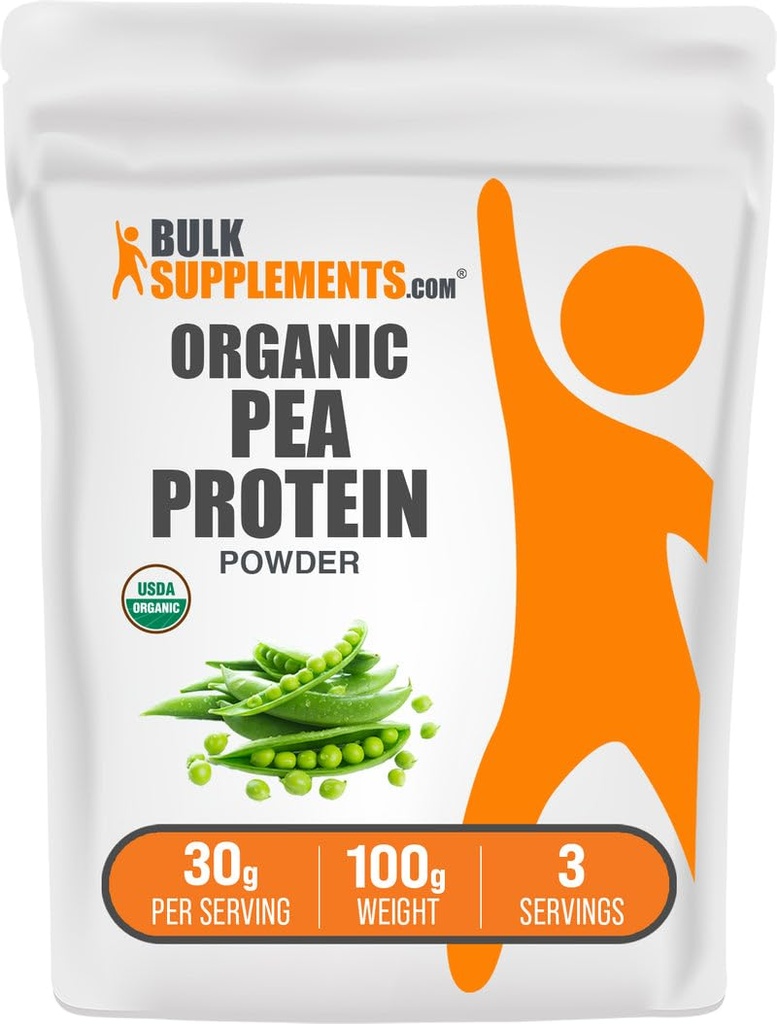 BulkSupplements.com 有機ピープロテインパウダー - 植物ベース&ビーガンプロテインパウダー - 風味の&グルテンフリー、30g /サービング、100g(3.5オンス)(パック1)
