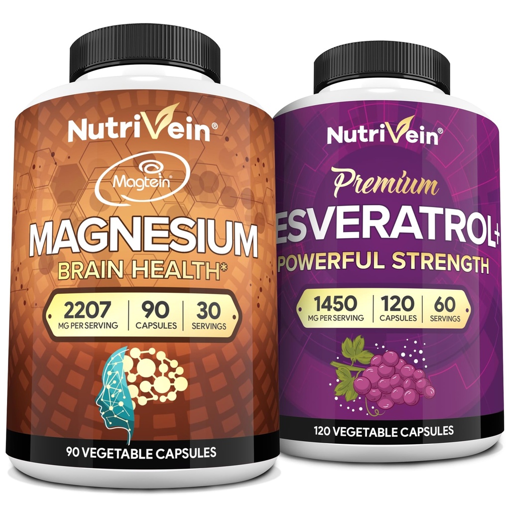 Nutriveinの優れたマグネシウムのL-Threonate及びResveratrolの補足の束:修理、防衛およびVitalityのための高吸収のマグネシウムのThreeonateおよびResveratrolのカプセル
