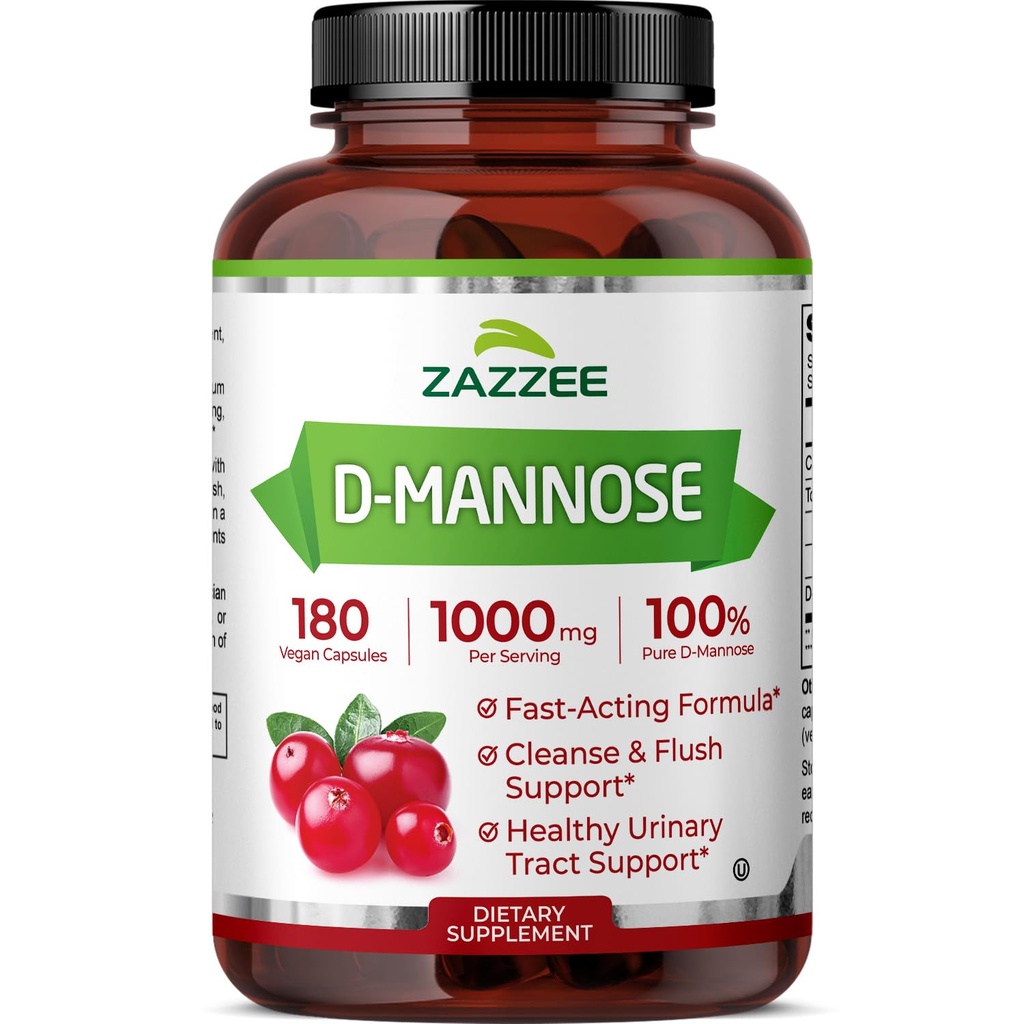 Zazzee D-Mannose, 1000 mg/サービング, 180 ビーガンカプセル, 3 ヶ月の供給, ポテト & ファーストアクティビティ, 認定コーシャ, 100% 純粋な, オールナチュラル尿路の健康サポート, 100% ベジタリアン, 非GMO