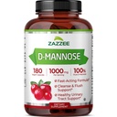 Zazzee D-Mannose, 1000 mg/サービング, 180 ビーガンカプセル, 3 ヶ月の供給, ポテト & ファーストアクティビティ, 認定コーシャ, 100% 純粋な, オールナチュラル尿路の健康サポート, 100% ベジタリアン, 非GMO