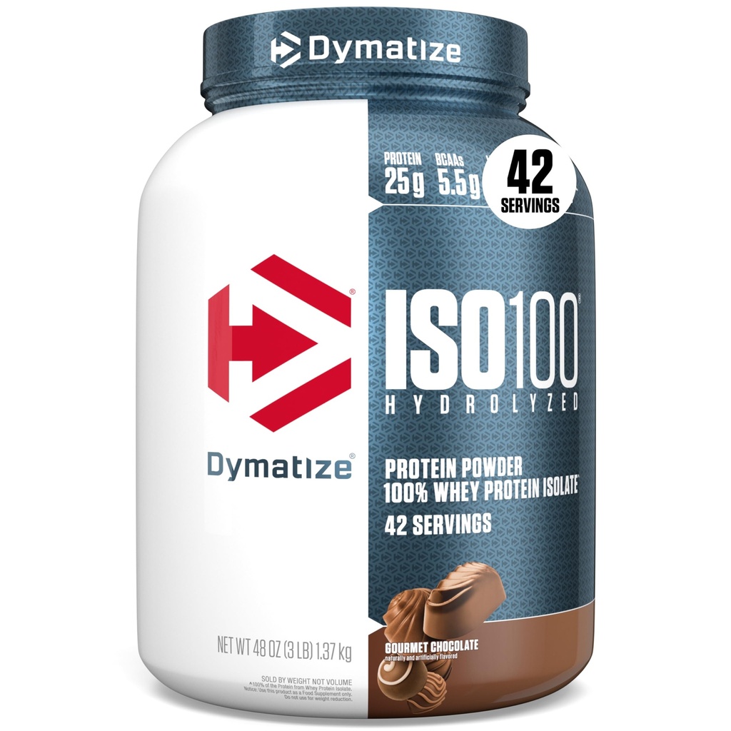 Dymatize ISO100の加水分解蛋白質の粉、100%のWheyの隔離蛋白質、蛋白質の25g、5.5g BCAAsのグルテンフリー、速い吸収、容易な消化、グルメ チョコレート、3ポンド(42のサービング)