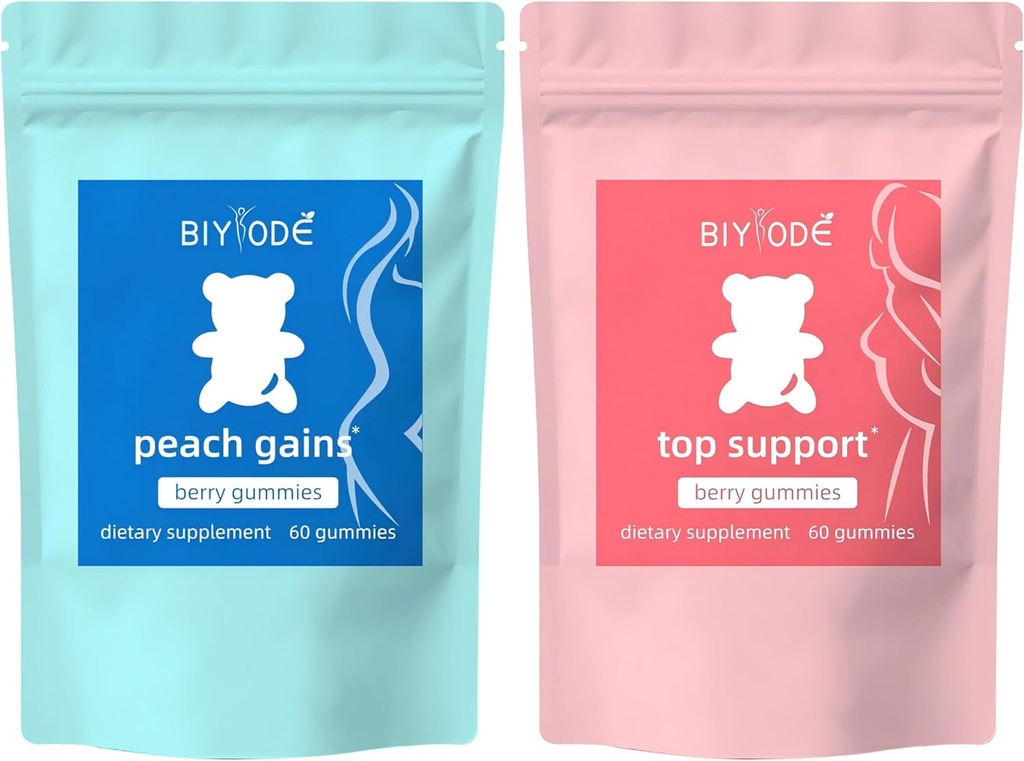 BIYODEベリーガミーコンボパック - 女性のためのBum&チェストサポートガミー、ワークアウトエイド - 女性のサポートサプリメント - ベリー風味 - 必須ハーブ - マルチビタミンダイエットフィットネス、120グミー