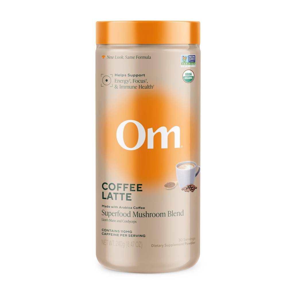 Om のきのこのスーパーフード コーヒー ラッテ ブレンド – ライオンのマネ、コルディセプ、Reishi ・ Chaga の機能的なきのこ粉 – エネルギー、焦点 & メンタル クラリティ サポート – 8.47 oz キャニスター (30 サービング)