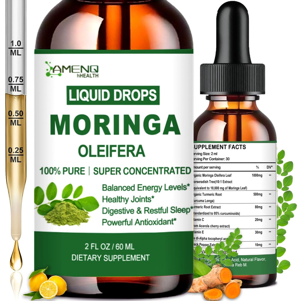 純粋なMoringa Oleiferaの液体の低下、有機Moringaの葉のエキスw。Turmericの黒いペッパー、エネルギーMetabolismの免疫の皮の接合箇所及びガット、Moringaのカプセルの粉より6Xより強い