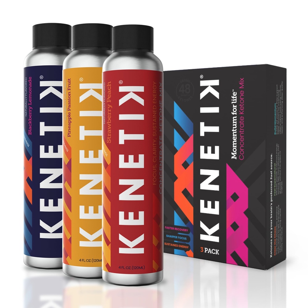 KENETIK ケトンドリンクミックス, 外因性ケトンブレンド, ケト, カフェイン & シュガーフリー, クリーンエネルギーのためのビーガンサプリメント & メンタルフォーカス, D-BHBのコーヒー代替 - バラエティ, 3PK (12 サービング)