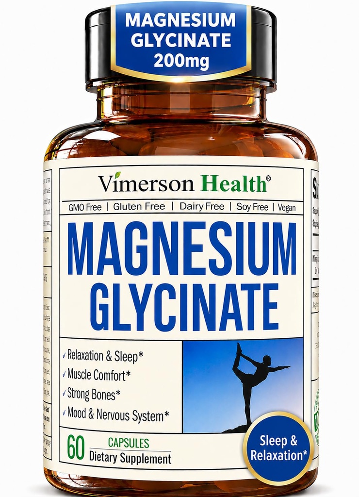 純粋なマグネシウムのGlycinate 200mg (Glicinato de Magnesio) - 睡眠、リラックス、筋肉及び女性の健康のためのChelatedのマグネシウムの補足–クエン酸塩か酸化物よりよく吸収される– 60ビーガンカプセル