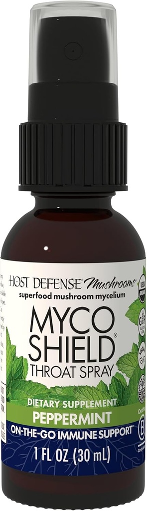 ホスト防衛MycoShield Throatスプレー - 免疫健康サポート - チャガ、Reishi、トルコテールと栄養キノコサプリメント - On-The-Go免疫サポート - Peppermint、1 fl oz(7)*