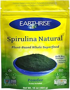 Earthrise Spirulinaナチュラルパウダー 16oz, カリフォルニアから天然プレミアムスピリナ - ビーガン, グルテンフリー, Ketoフレンドリー, ビタミン&ミネラルの高い非GMOスーパーフード. (1 LB)