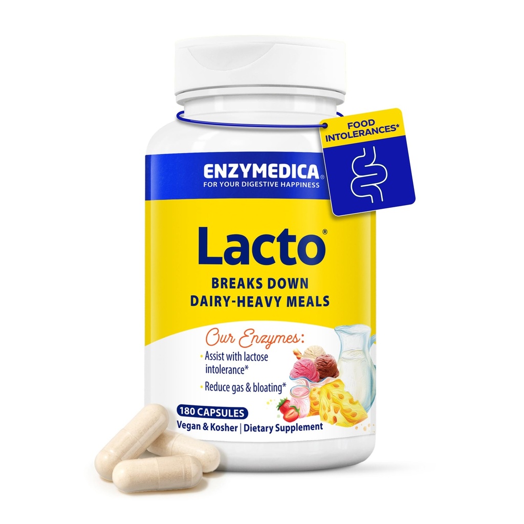Enzymedica Lacto, 乳製品サポートのための高度なLactaseの丸薬, ラクトースを破壊するのに役立ちます, ケースイン & 脂肪, 乳製品救済の丸薬, ビーガン, 180 カプセル