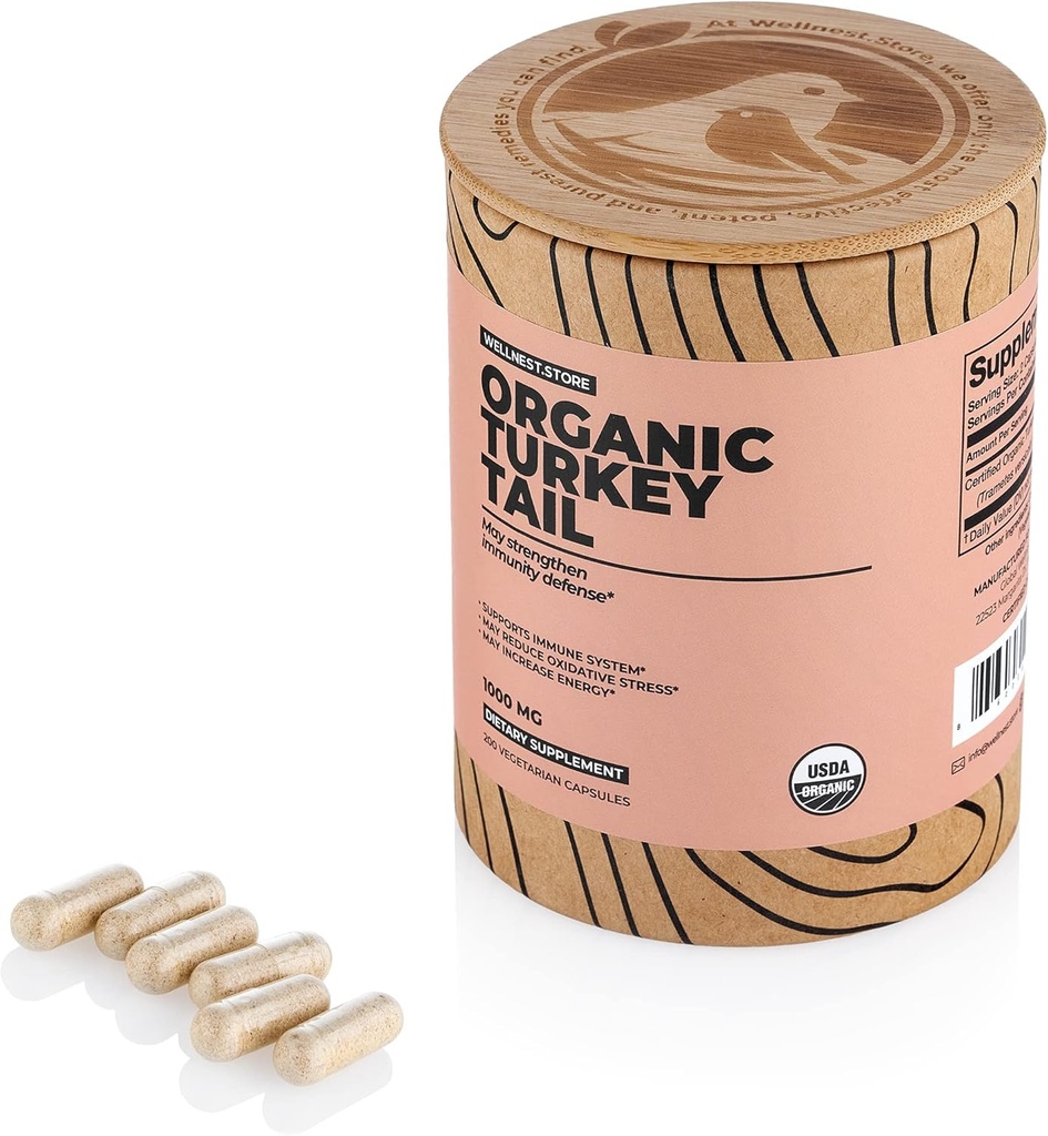 ウェルネスト。 トルコの尾有機マッシュルーム(Trametes Extract)200ベジギーキャップ - 免疫サポートサプリメント。 Gut + BoostsエネルギーのBeneficial Bacteriaの成長を促進