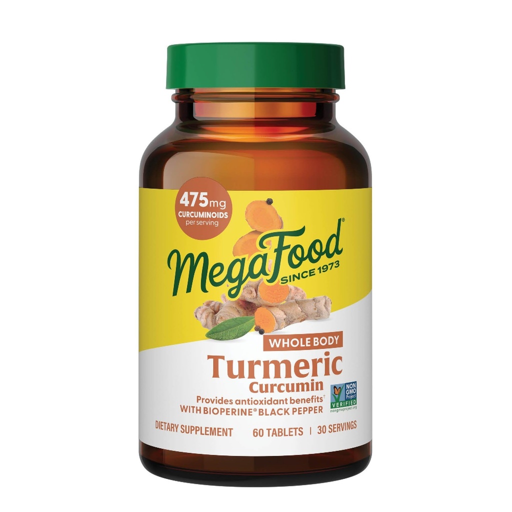 MegaFood 全ボディ ターメリックのクルクミンの補足-黒いコショウ及びビタミンCのターメリックの補足- 475 mgのサービングごとのクルクミノイド-酸化防止及び免疫サポート-ビーガン- 60のタブレット、30のサービング