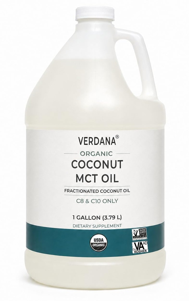 Verdana USDA認定有機ココナッツMCTオイル - 発酵ココナッツオイル - パームカーネル使用なし - コシャ、食品グレード、非GMO - KetoとPaleoダイエットに最適です - 1ガロン