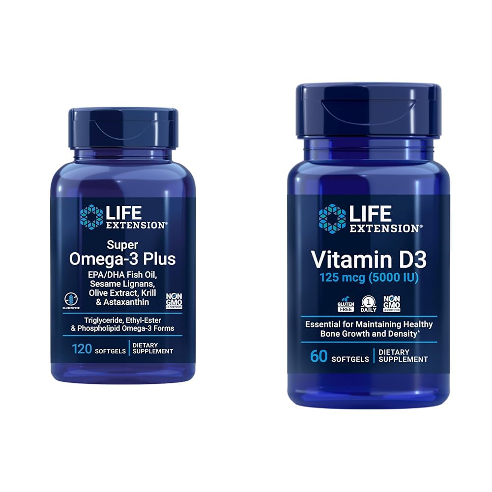 ライフエクステンションスーパーオメガ-3プラスEPA / DHAフィッシュオイル、セサメリガン&ビタミンD3 125 mcg(5000 IU)、骨の健康、脳性能