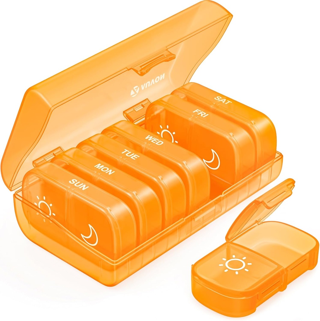 AUVON XLウィークリーピルオーガナイザー 2 日、使いやすい、Pill Box 7 デイトラベルメディテーション、ビタミン、魚油、サプリメントのための 1 枚の大きな開口部の PM ピルケース