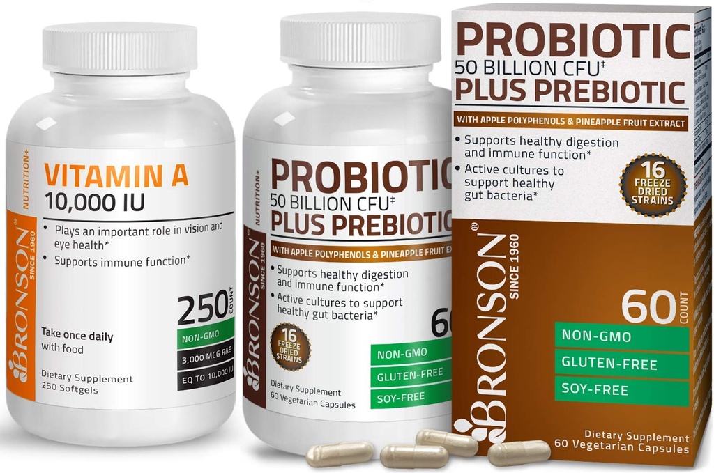 Bronson Probiotic 50億CFU + Appleのポリフェノール及びパイナップルのフルーツのエキス+ビタミンA 10,000 IUの優れた非GMOの方式のプレバイオティクス