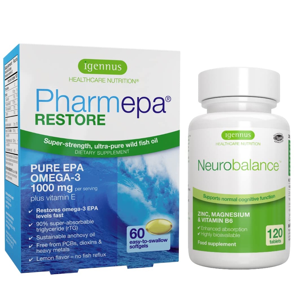 IgennusのPharmepaはEPA + Neurobalance亜鉛、マグネシウム及びビタミンB6の気分の健康の束を貯えました及び焦点
