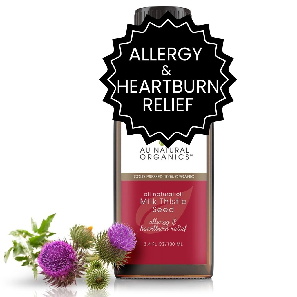 Au Natural Organics Milk Thistle Seed Oil Cold Pressed Organic | Milk Thistle Supplement for Liver Support, Boost Immune Health, Digestive Health, Bone Health, Skin & Brain Health 3.4 fl oz