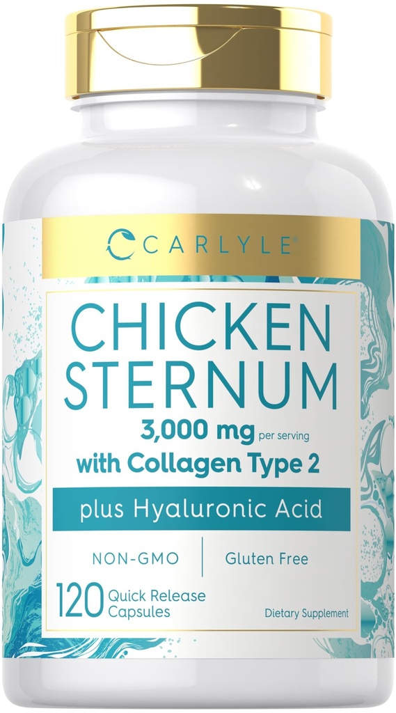 カルライルチキンスタンム軟骨コラーゲンカプセル | タイプII 3000mg | 120Pills | ヒアルロン酸配合 | 非GMO、グルテンフリー