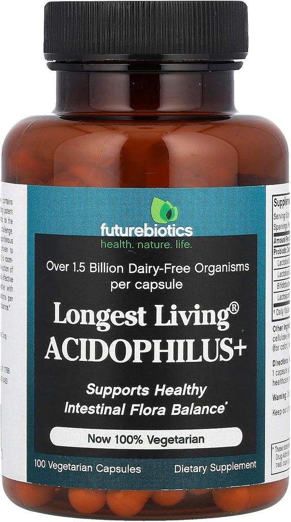 Futurebiotics のカプセル、100 カウントが付いている最長の生きているアシドフィロス