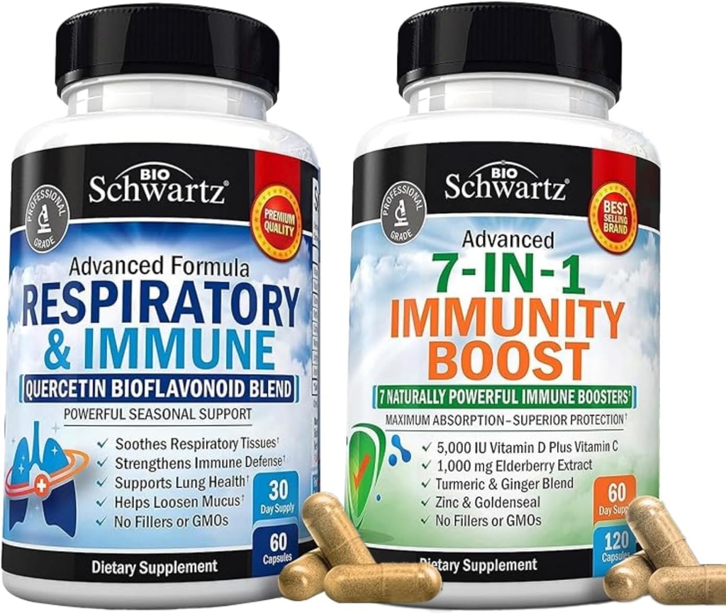 BioSchwartzの呼吸器及び免疫の肺サポート補足Quercetin (1か月の供給)のプラス7の1つの免疫サポート補足の酸化防止剤(2か月の供給)