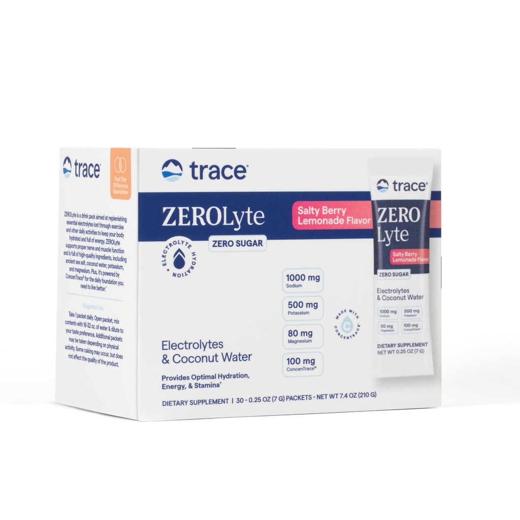 Trace Minerals ZeroLyte - ドリンクミックスパウダーは、水分補給とエネルギーをサポート - エイズヘルシーナブ&マッスル機能 - ハートと消化の健康をサポート - ソルティベリーレモネード、30パケット(30サービング)
