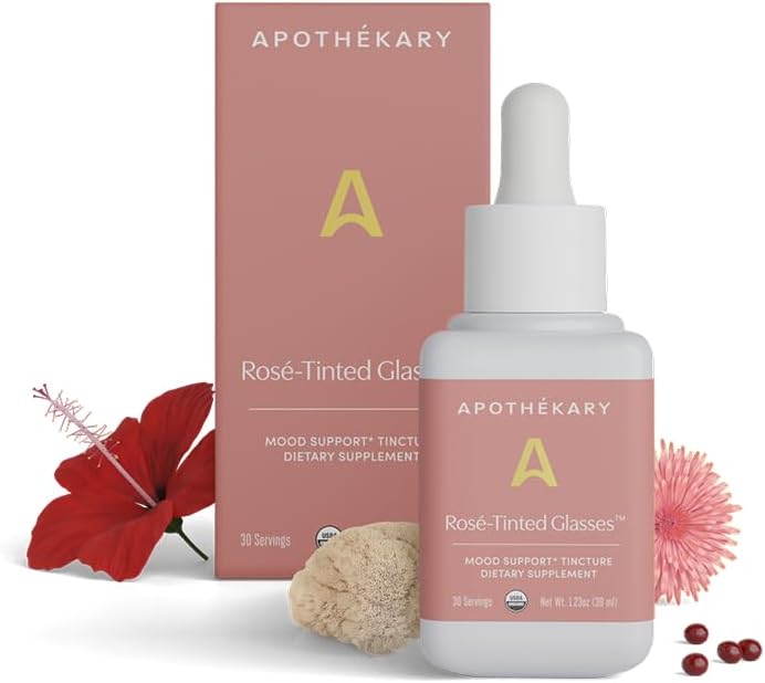 Apothékary Rosé-Tinted メガネ | アルコールフリー Rosé-Inspired Herbal, 液体ドロップ, ビーガン, 砂糖フリー & グルテンフリー, 適応性気分のサポート 30 サービング - 1.23oz