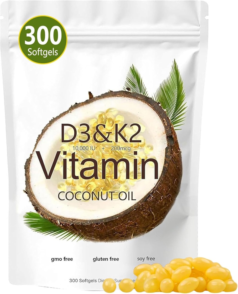 ビタミンD3 K2のSoftgel、D3 K2のビタミン10000 IU、10000のIU VIT D3 + 200 MCGのビタミンK2、GMO、グルテン、大豆、骨の健康、サポート カルシウム吸収、300のゲルの放して下さい