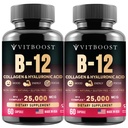 B12 メチルコバルミンとヒアルロン酸、コラーゲン、フレート - 25000 mcg サプリメントは、吸収とブーストエネルギーを強化します。 | グルテンフリー、米国製、B1、B2、B3、B6、B7 複合 - パック 2