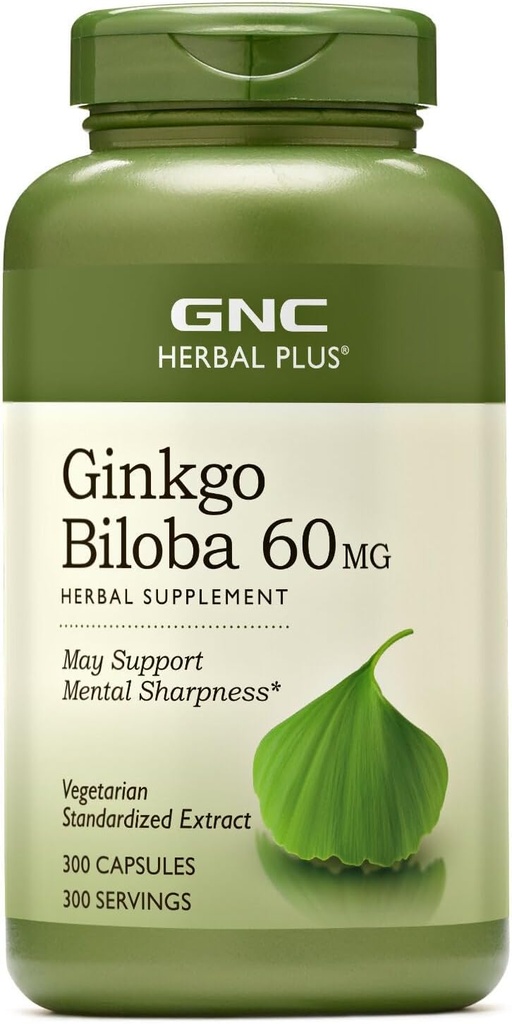 GNCの草のプラスのGinkgoのBiloba 60mgの補足、ベジタリアン、サポート精神的な鋭さ、300のサービング