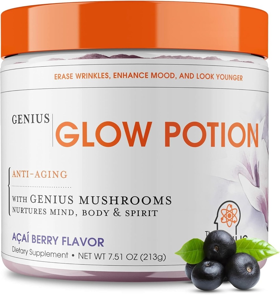 GeniusブランドGenius Glow Potion - 皮膚を成長させるための毎日のスキンケアサプリメント - ハイドロレーション、弾力性、免疫健康と脳機能をサポート - 能作によって動力を与えられる - アサイベリー - 30のサービング